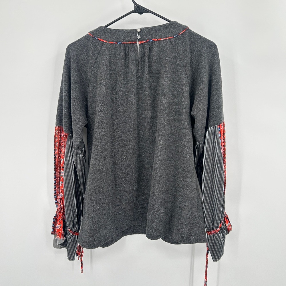 Boho Statement Long Sleeve Blouse Womens M Gray Boutique Eclectic Creative - Picture 7 of 8